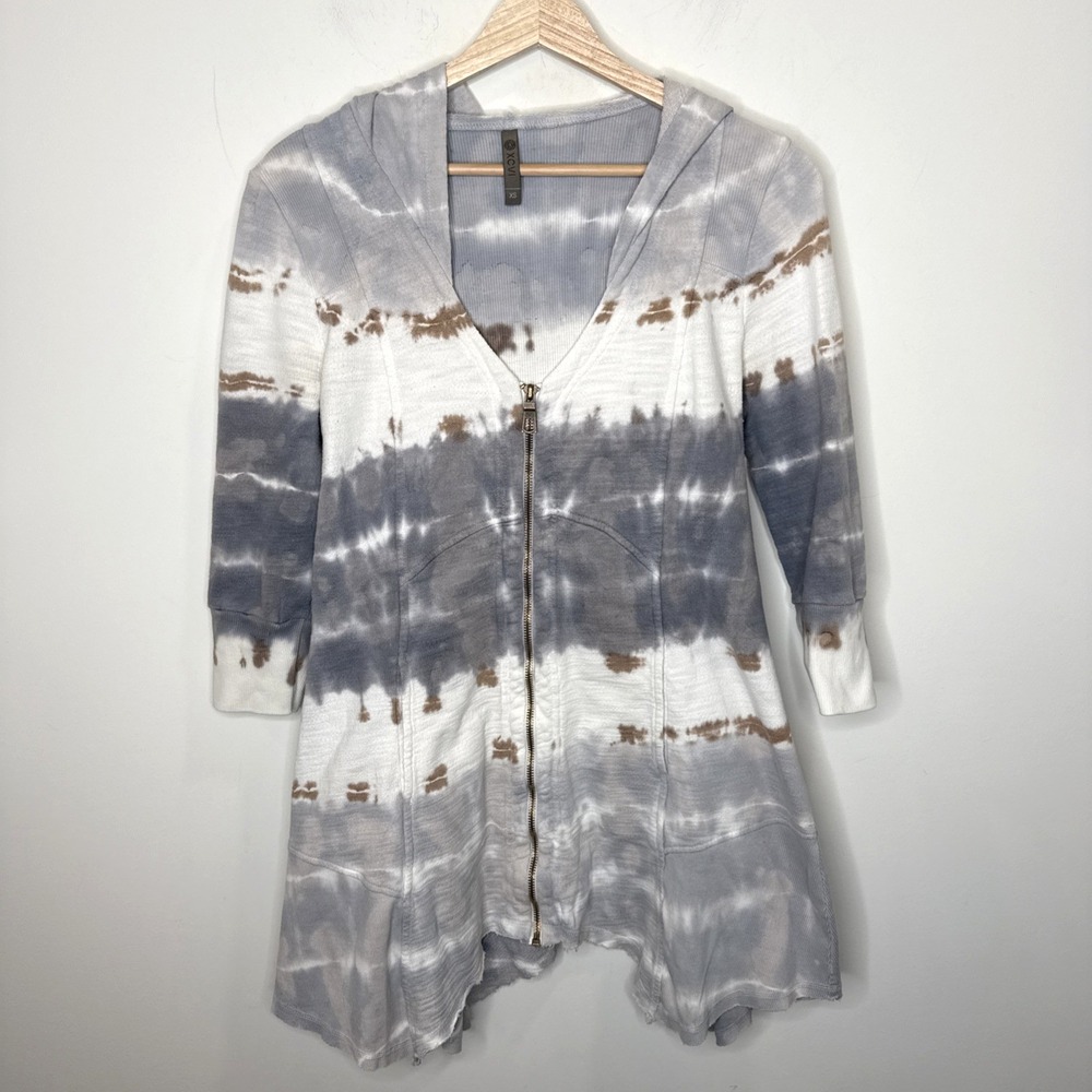 XCVI Zip Up Hoodie Top Women's XS Tie Dye Asymmetrical Lagenlook Casual Granola